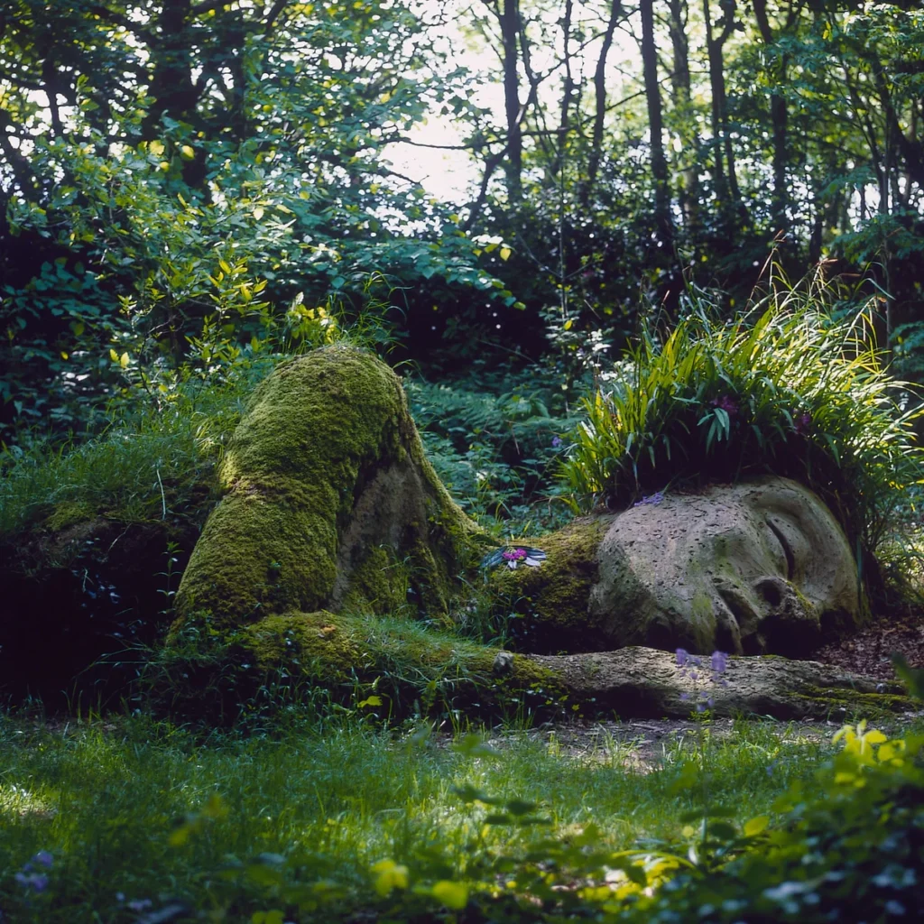 Sleeping forest lady at tHe Lost Gardens of Heligan