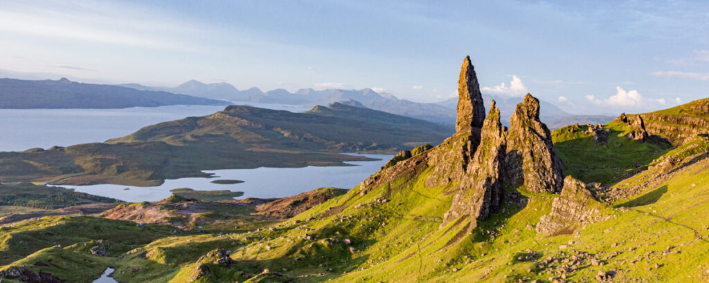 Dramatic rock formations and mountain landscape on the Isle of Skye, Scotland